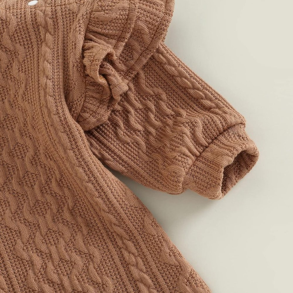 Baby Girl Boho Ruffle Long Sleeve Romper Fall Winter Knit Shirt Tops Headband - Picture 6 of 8